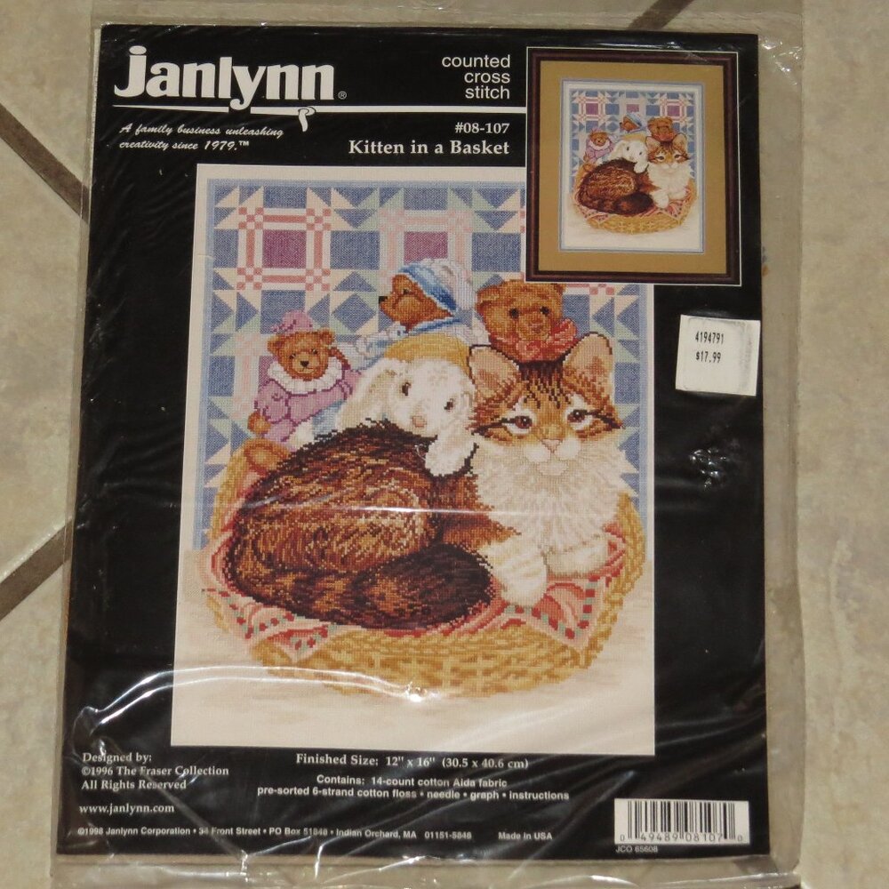 Counted Cross Stitch Kit by Janlynn - Kitten and Stuffed Toys